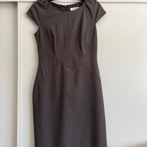 Calvin Klein Gray Sheath Dress with Crew Neck and Cap Sleeves for Work